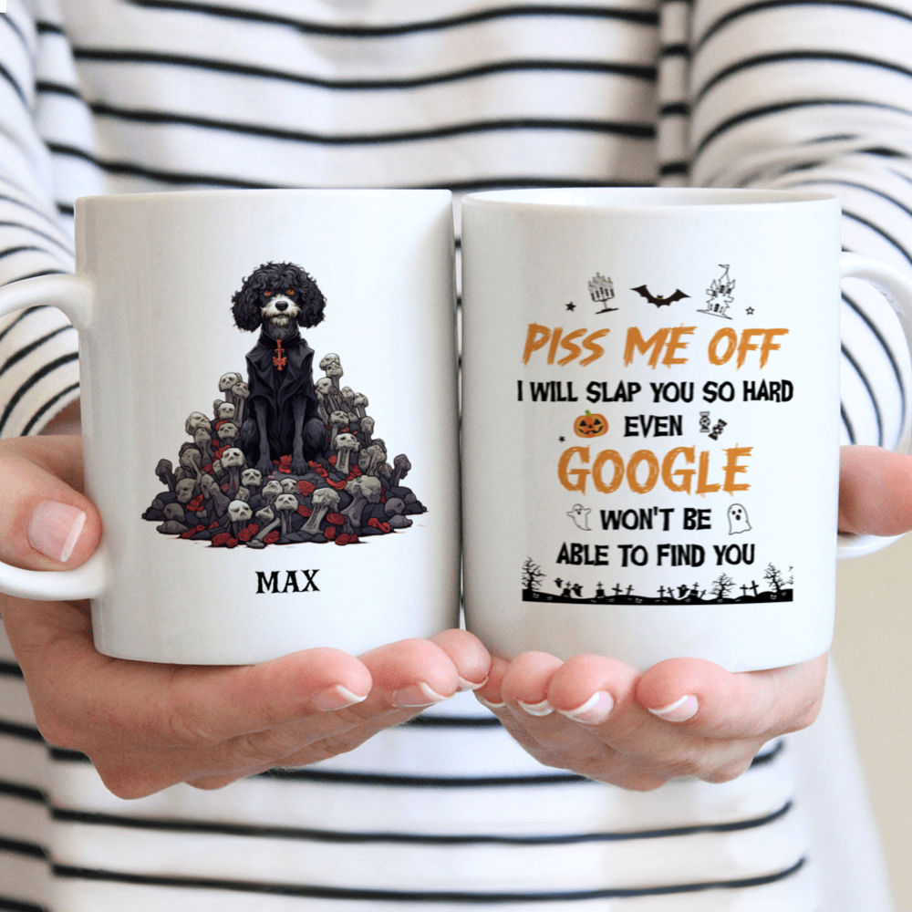 Halloween Dog Mug - Portuguese Water Dog Dracula Standing on Skulls Halloween Mug - Mug