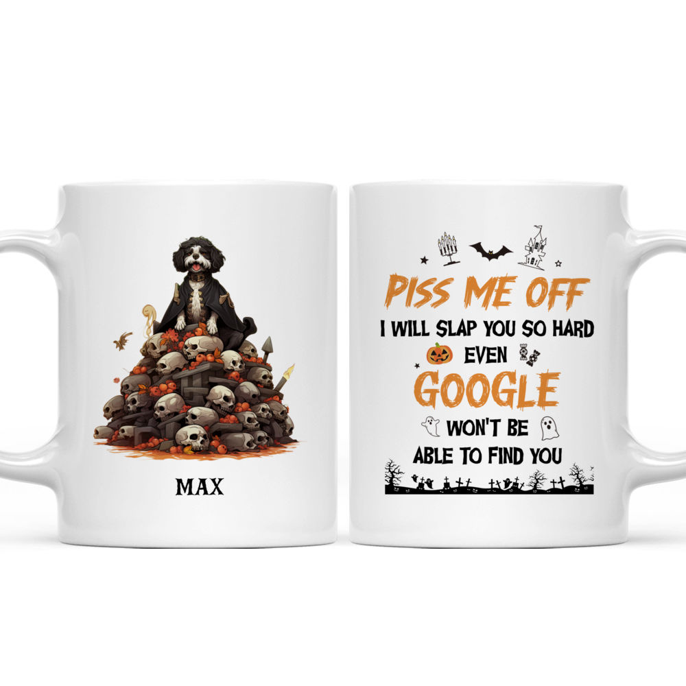 Halloween Dog Mug - Portuguese Water Dog Dracula Standing on Skulls Halloween Mug - Mug_3