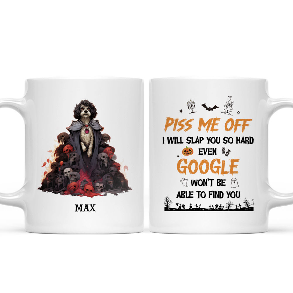 Halloween Dog Mug - Portuguese Water Dog Dracula Standing on Skulls Flat Digital Painting - Mug_3