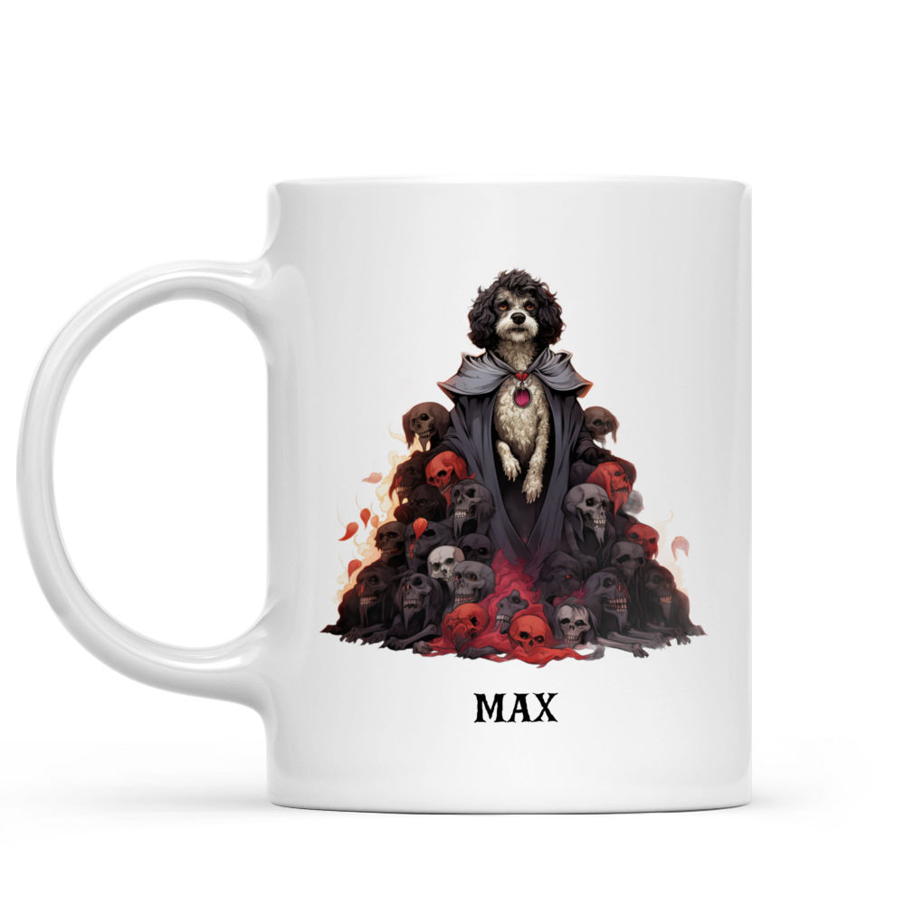 Halloween Dog Mug - Portuguese Water Dog Dracula Standing on Skulls Flat Digital Painting - Mug_1