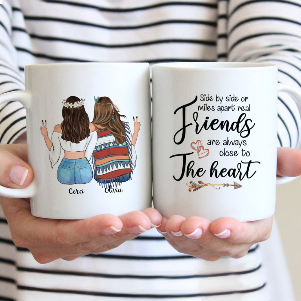 Personalized Mug - Boho Hippie Bohemian - Side By Side Or Miles Apart Real Friends Are Always Close To The Heart (S)