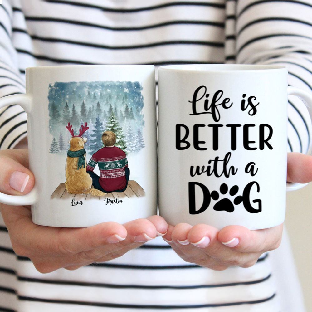 Personalized Mug - Man and Dogs Christmas - Life Is Better With Dogs Ver 1