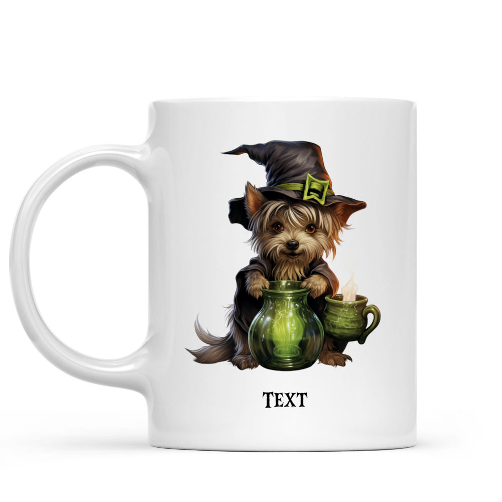 Personalized Mug - Halloween Dog Mug - Fantasy Yorkshire Terrier Dog in Halloween Witch Costume Drinking Green Witch Potion_1