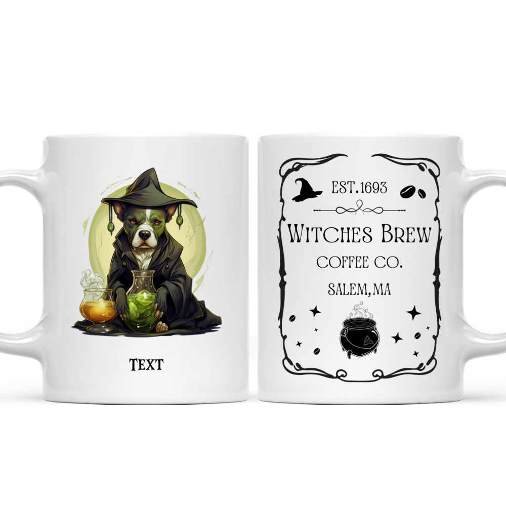 Halloween Dog Mug - Cartoon-style Pitbull Dog in Halloween Witch Costume Drinking Green Witch Potion - Mug_3