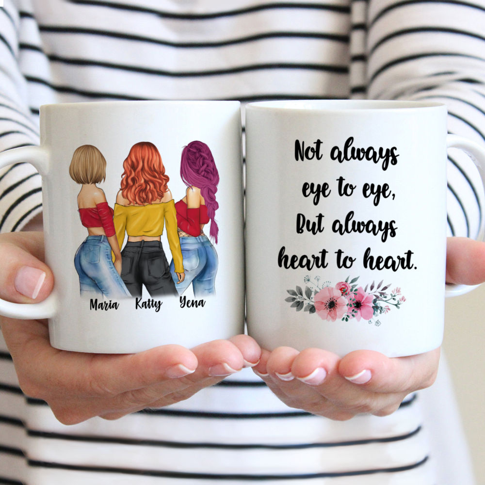 Personalized Sisters Mug - Not always eye to eye but always heart to heart