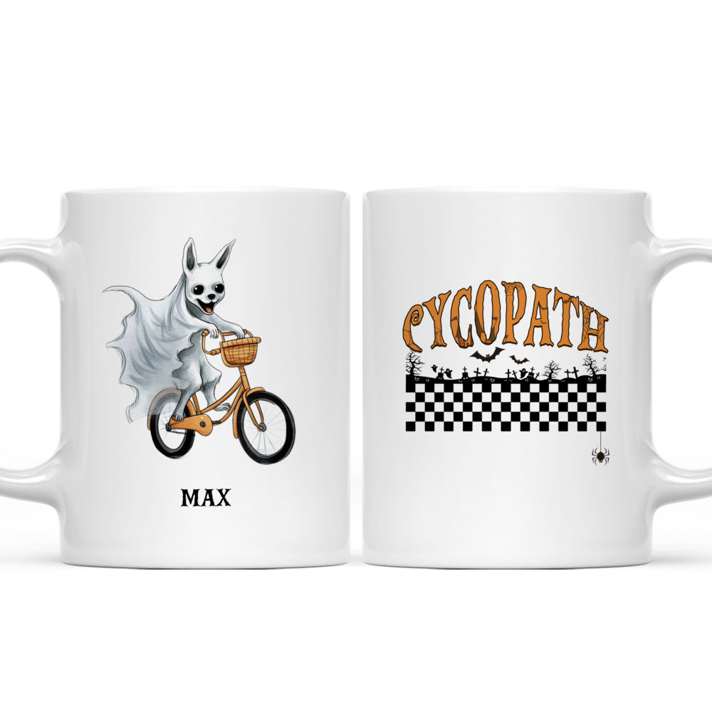 Halloween Dog Mug - Cute Chihuahua Dog in Halloween Ghost Costume Riding Bicycle - Mug_3