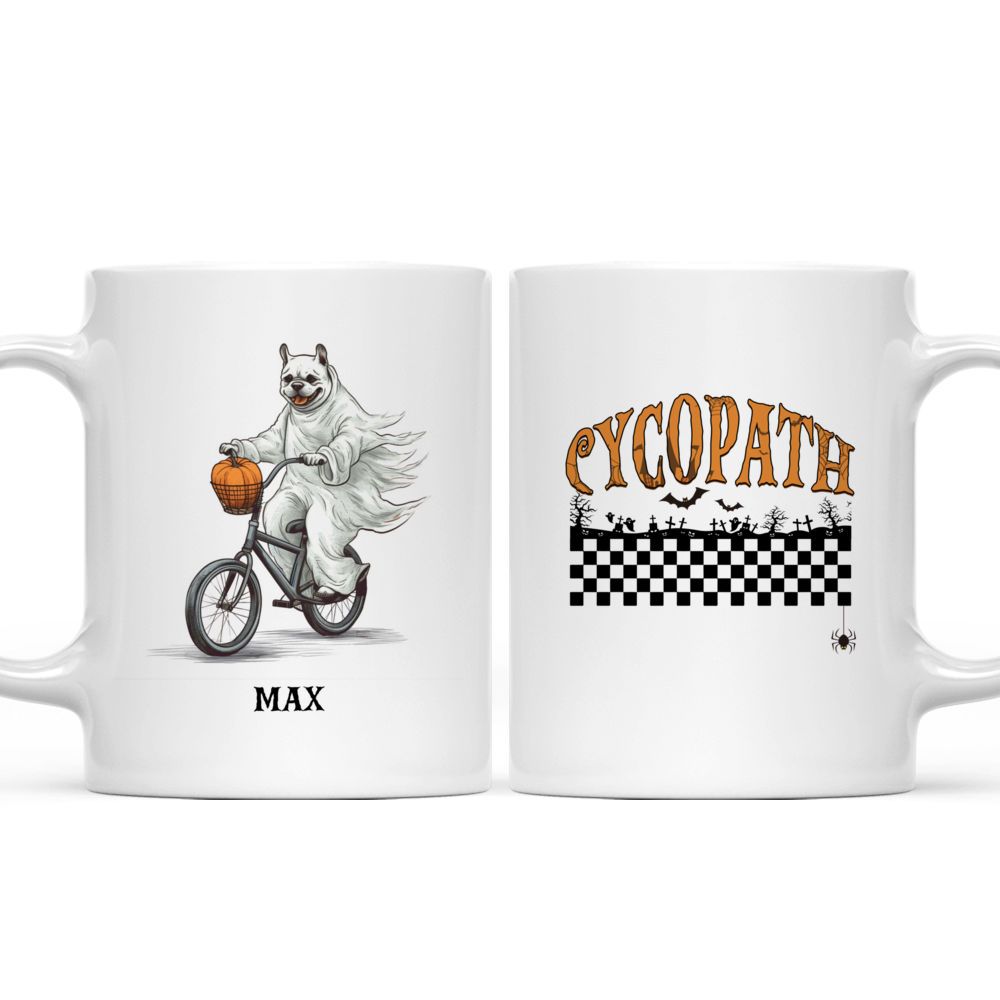 Halloween Dog Mug - French Bulldog Dog in Halloween Ghost Costume Riding Bicycle - Mug_3