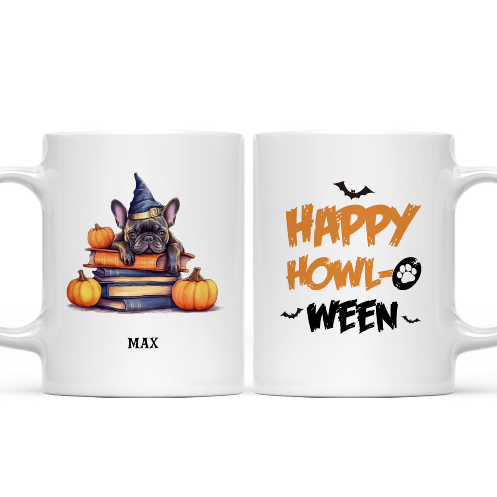 Halloween Dog Mug - Watercolor French Bulldog Sleeping on Witch Books with Pumpkins Magic Light Flat Art - Mug_3