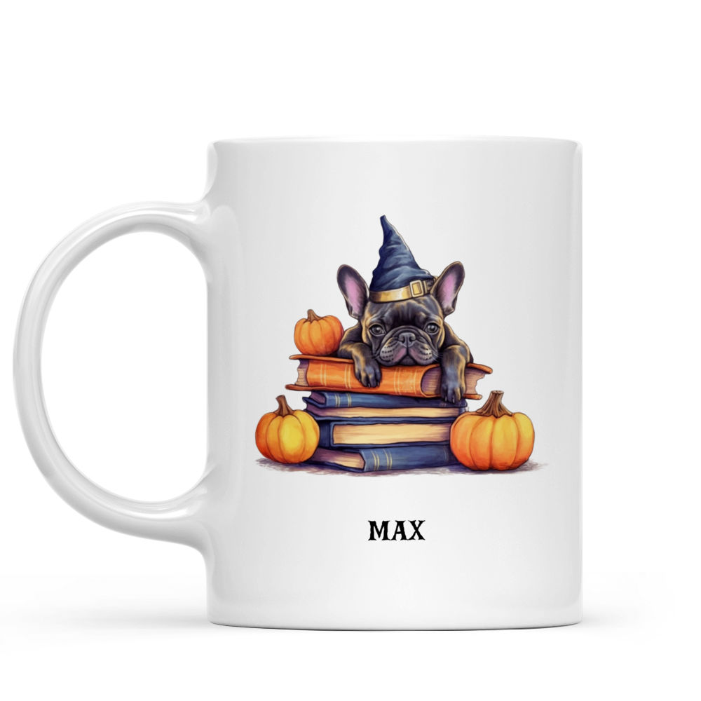 Halloween Dog Mug - Watercolor French Bulldog Sleeping on Witch Books with Pumpkins Magic Light Flat Art - Mug_1