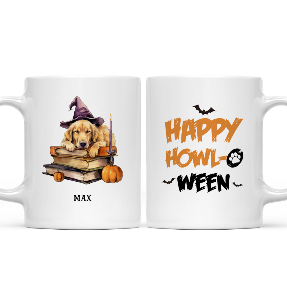 Halloween Dog Mug - Watercolor Golden Retriever Sleeping on Witch Books Mug - Mug_3