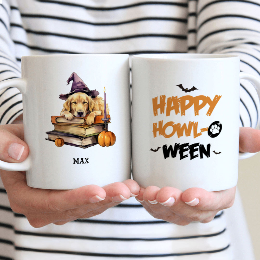 Halloween Dog Mug - Watercolor Golden Retriever Sleeping on Witch Books Mug - Mug