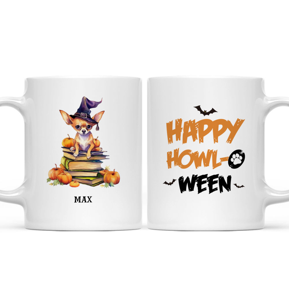 Halloween Dog Mug - Watercolor Chihuahua Sleeping on Witch Books with Pumpkins and Magic Light - Mug_3