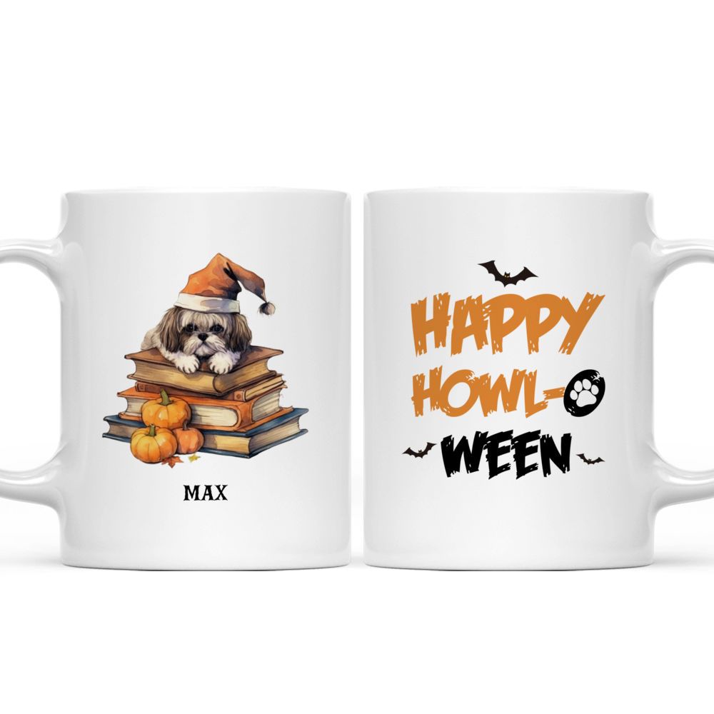 Watercolor Shih Tzu Sleeping on Witch Books Halloween Dog Mug