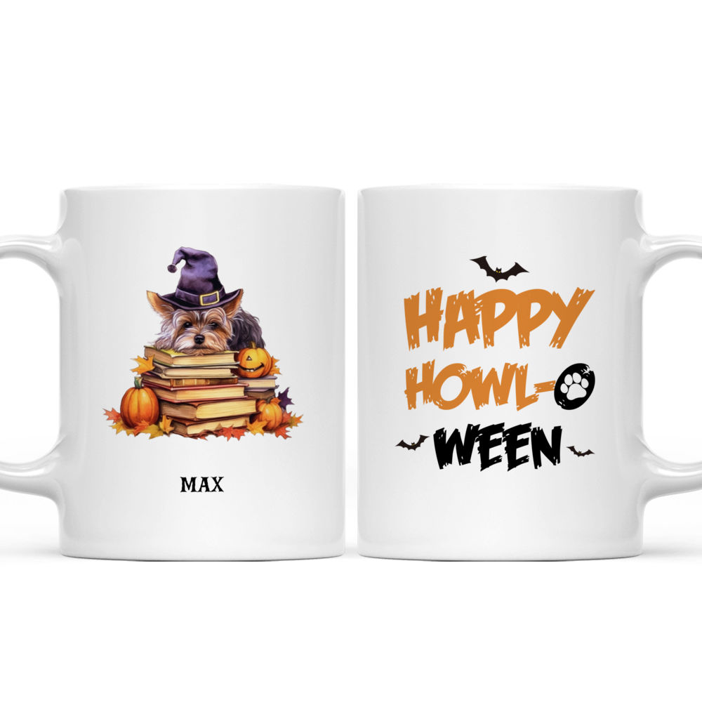 Halloween Dog Mug - Watercolor Yorkshire Terrier Sleeping on Witch Books Pumpkin Mug - Mug_3