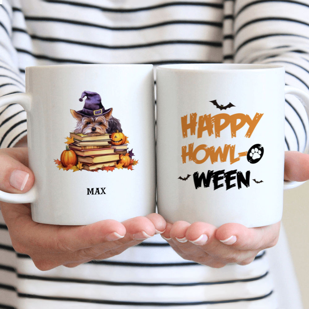 Halloween Dog Mug - Watercolor Yorkshire Terrier Sleeping on Witch Books Pumpkin Mug - Mug