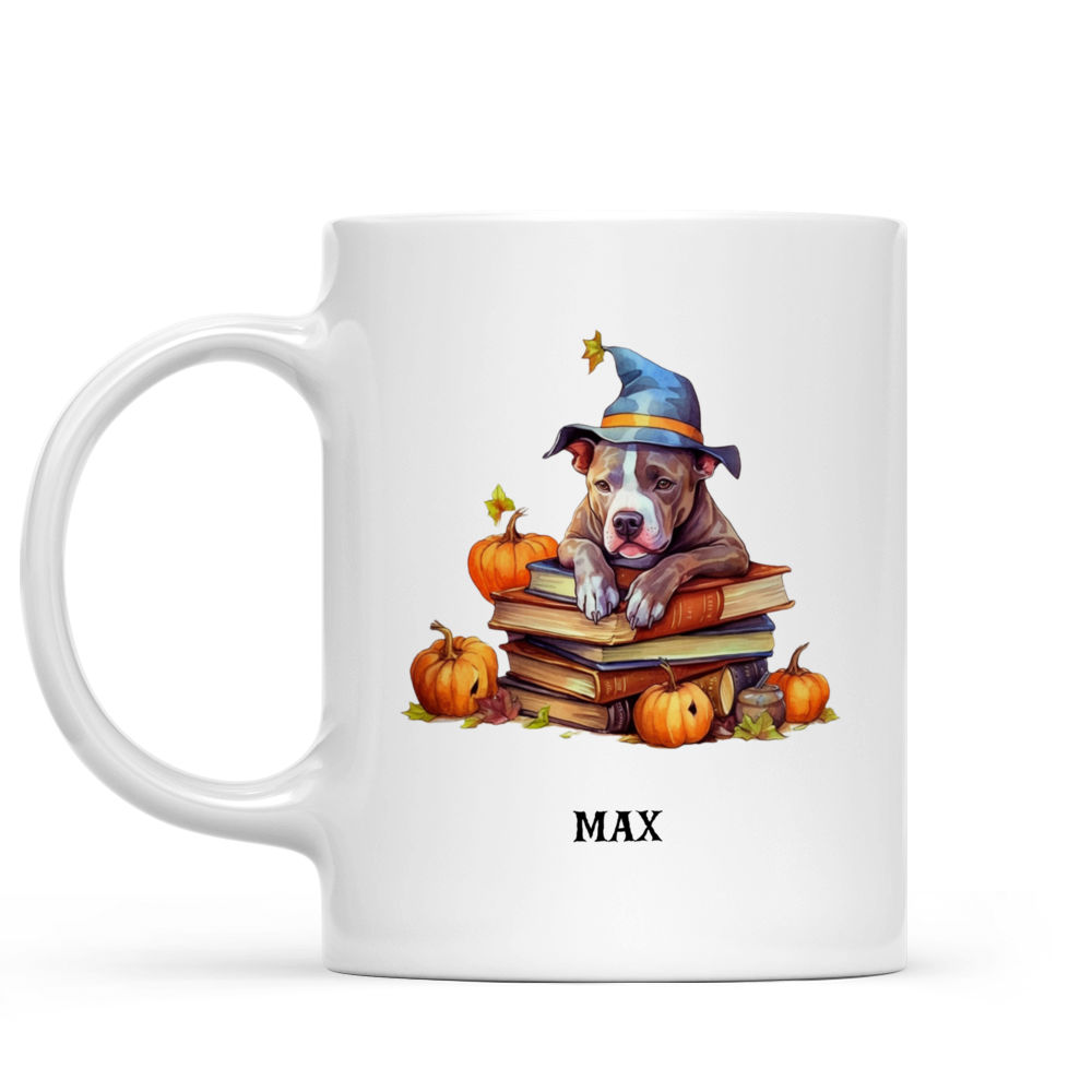 Halloween Dog Mug - Watercolor Pitbull Sleeping on Witch Books Halloween Dog Mug - Mug_1