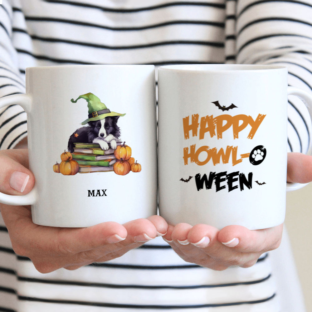 Halloween Dog Mug - Watercolor Border Collie Witch Sleeping Stack Pumpkins Magic Light Mug - Mug