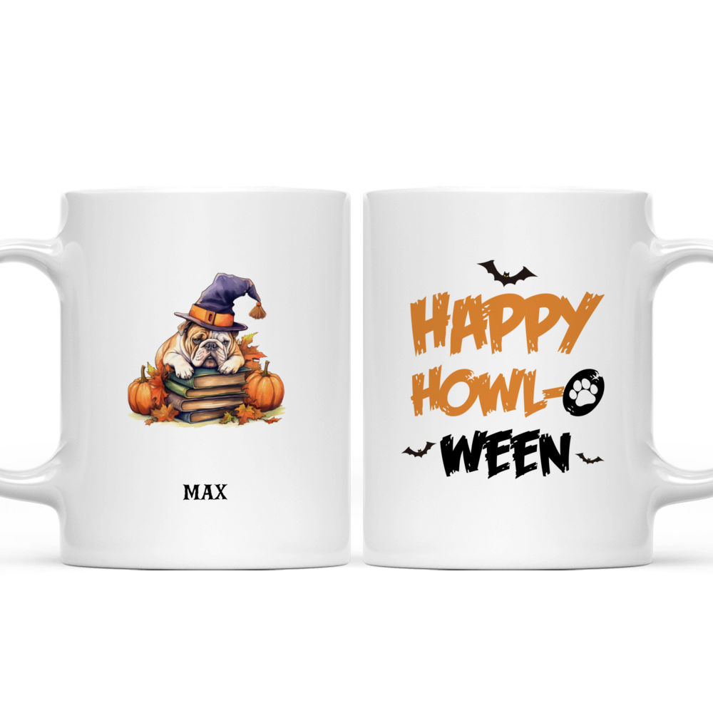 Halloween Dog Mug - Watercolor Bulldog Sleeping on Witch Books with Pumpkins Magic Light Flat Art - Mug_3