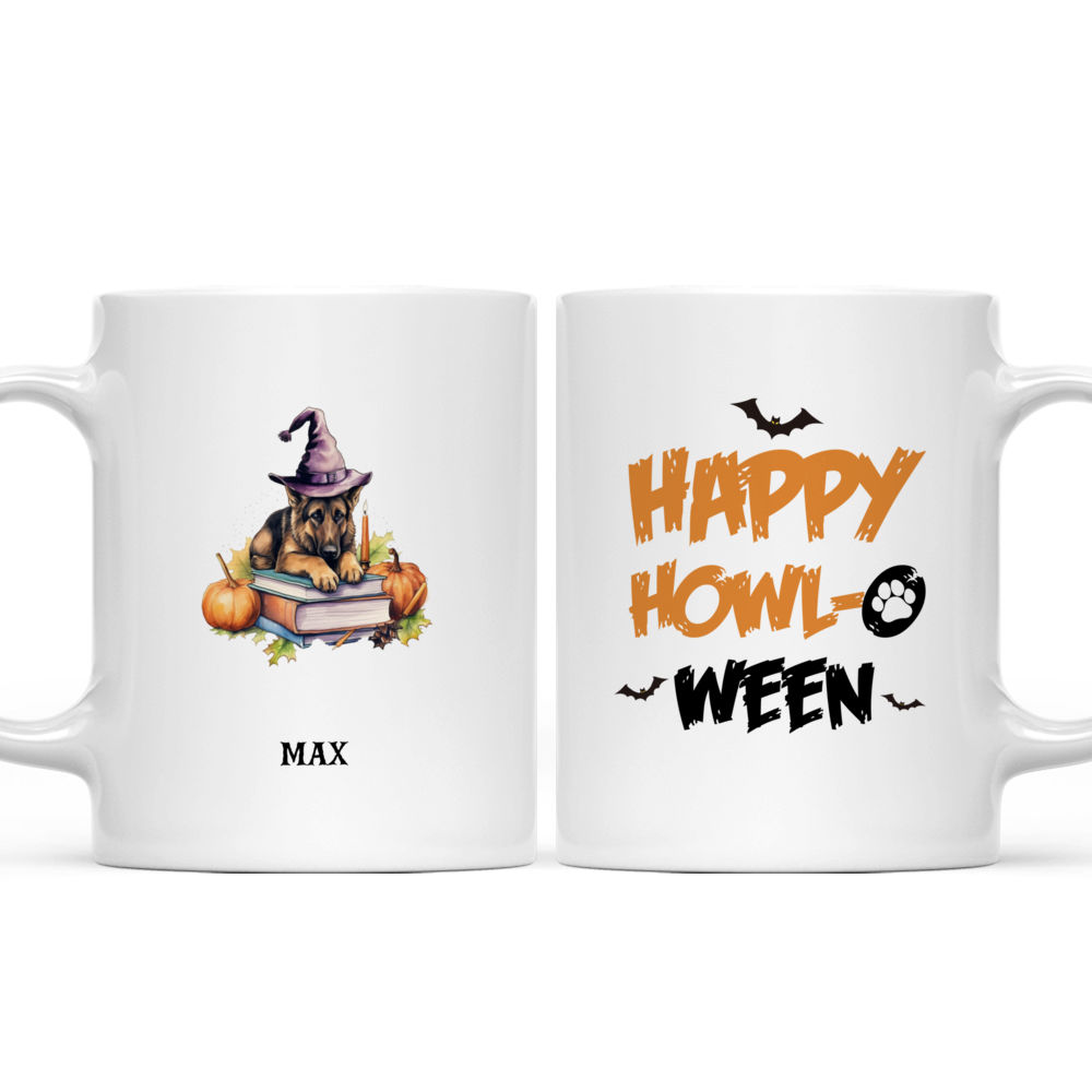 Halloween Dog Mug - Watercolor German Shepherd Sleeping on Witch Books with Pumpkins Magic Light Flat Art - Mug_3