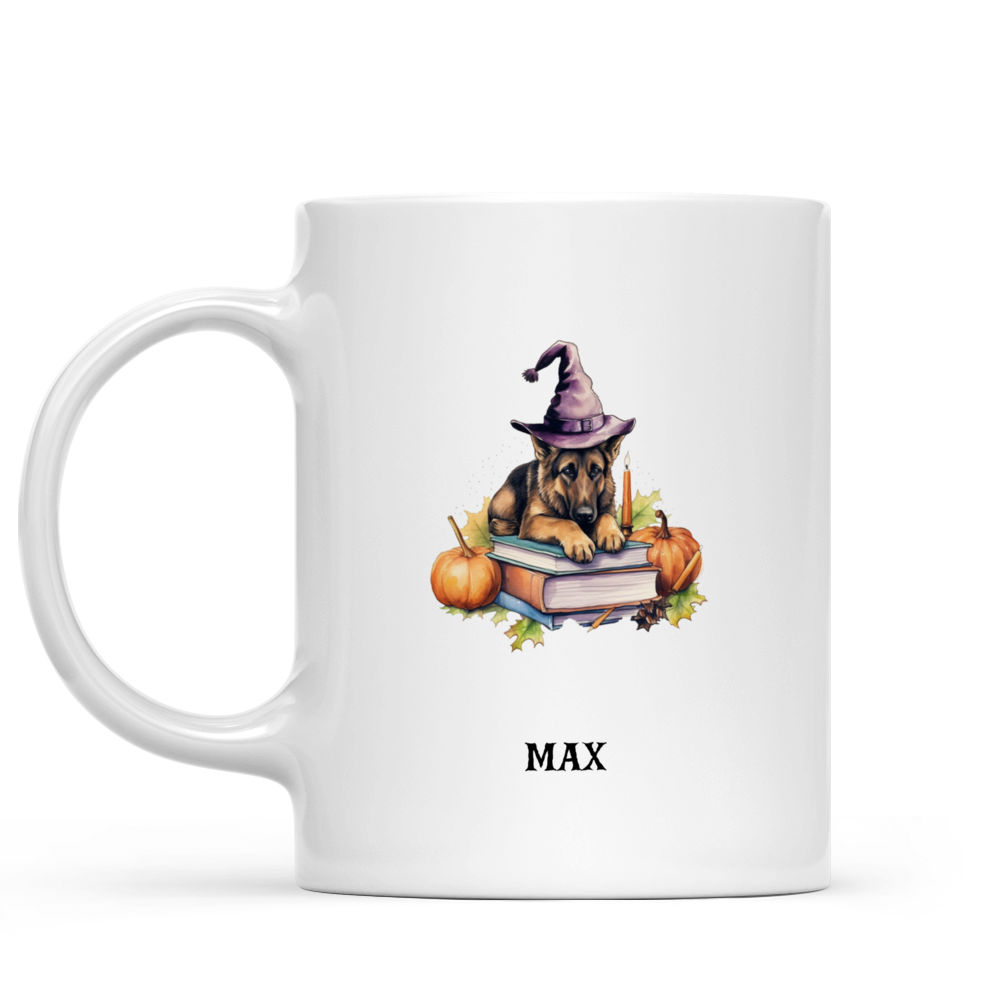 Halloween Dog Mug - Watercolor German Shepherd Sleeping on Witch Books with Pumpkins Magic Light Flat Art - Mug_1