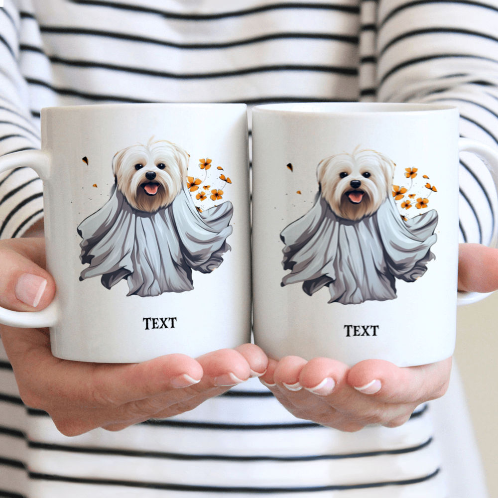 Halloween Dog Mug - Fantasy Cute Halloween Ghost Costume Yorkshire Terrier Dog Flying - Mug