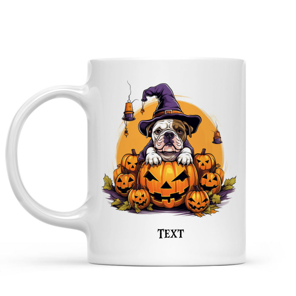 Personalized Mug - Halloween Dog Mug - Cute Bulldog Dog Witch Costume Trick or Treat Cartoon_1