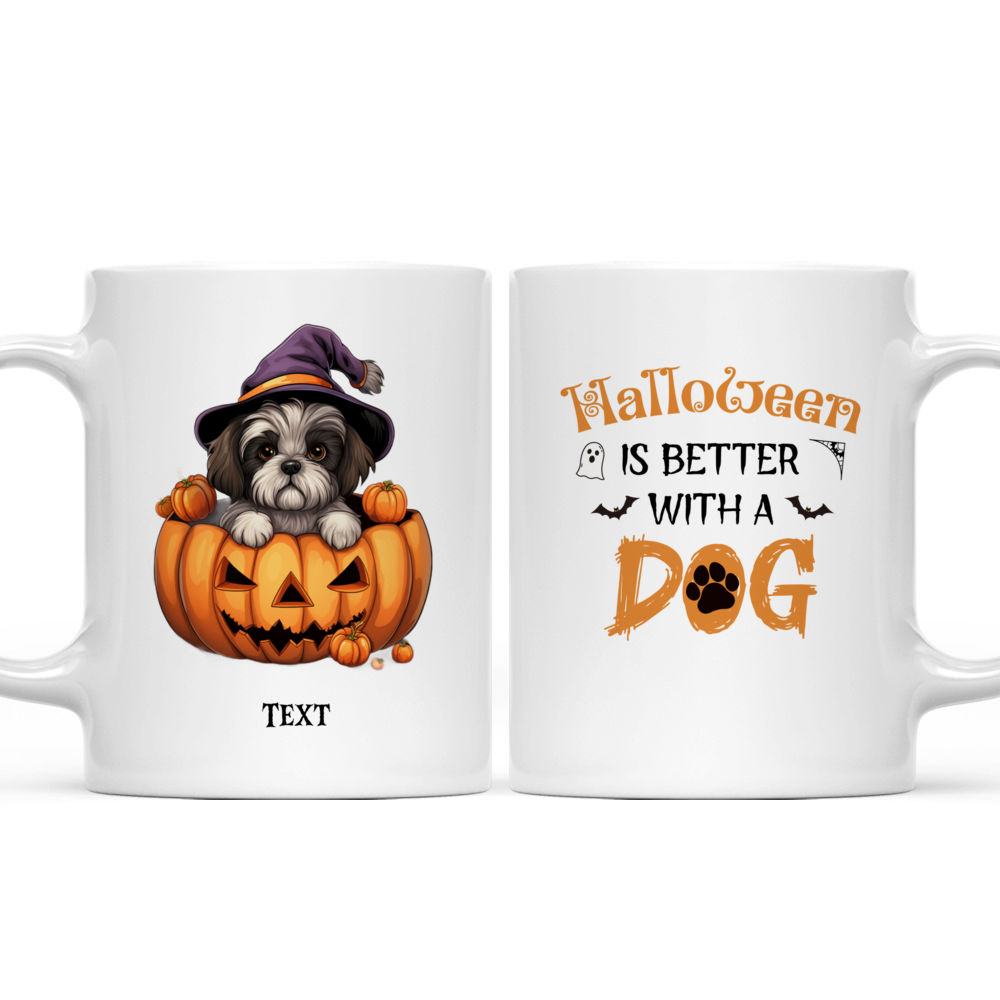 Halloween Dog Mug - Cute Shih Tzu Dog Wearing Halloween Witch Costume Peeking from Pumpkin Basket - Mug_3