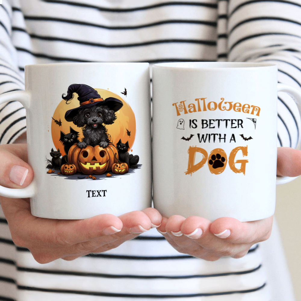 Personalized Mug - Halloween Dog Mug - Cute Poodle Dog Witch Costume Trick or Treat Cartoon