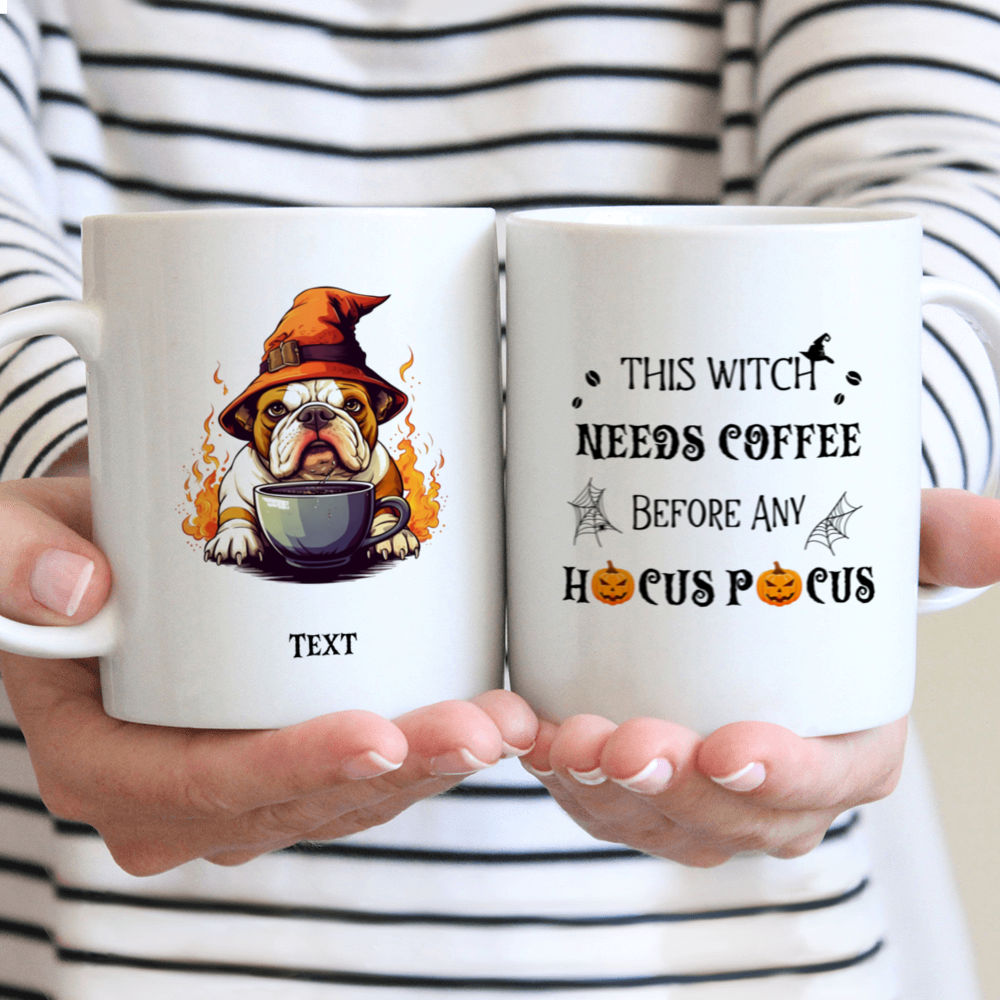 Halloween Dog Mug - Cute Bulldog Witch Drinking Coffee Halloween Dog - Mug