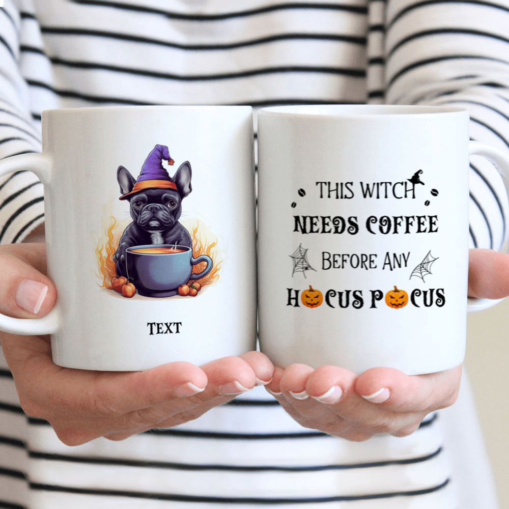 Halloween Dog Mug - Cute French Bulldog Witch Drinking Coffee Halloween Dog - Mug