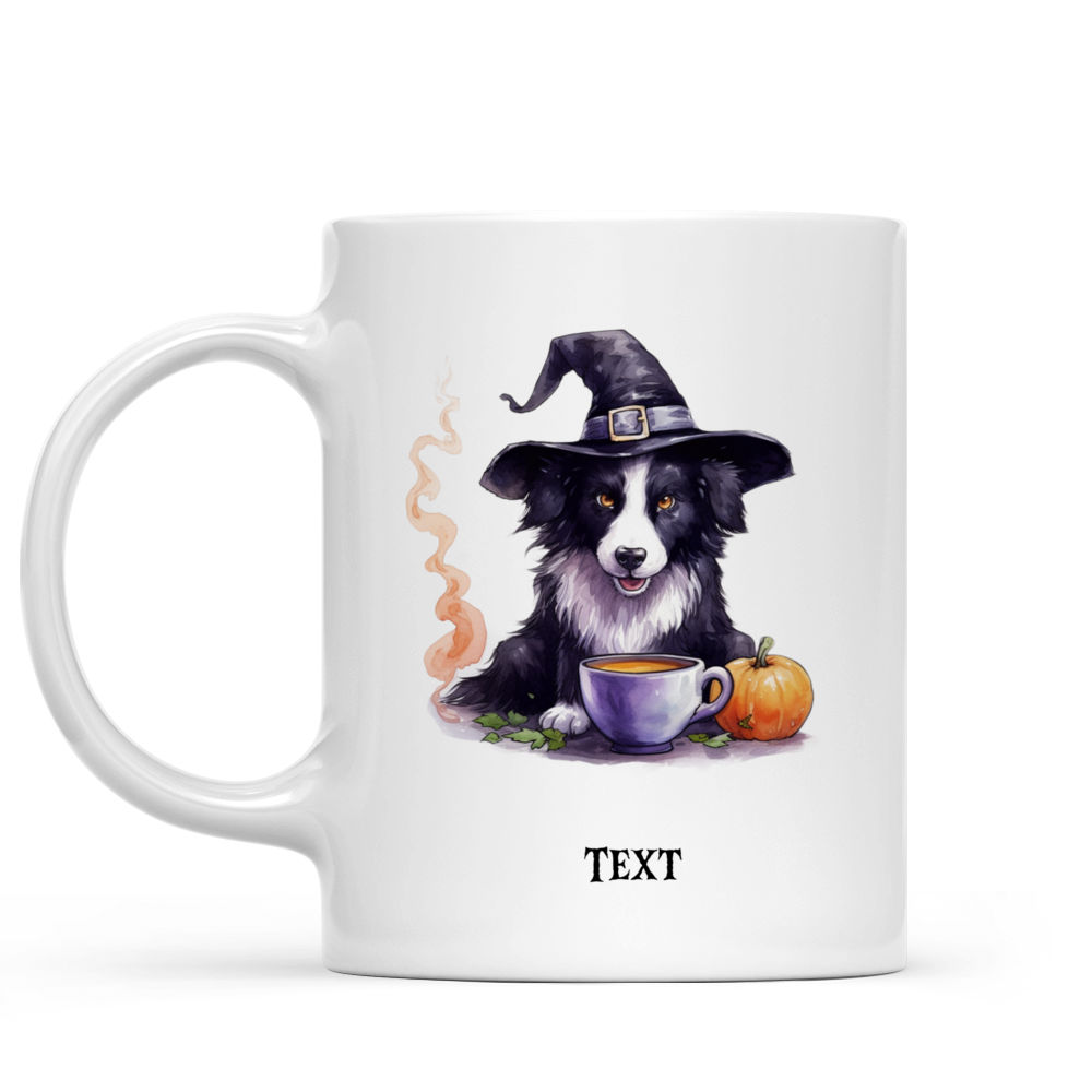 Halloween Dog Mug - Cute Border Collie Witch Drinking Coffee Halloween Dog - Mug_1