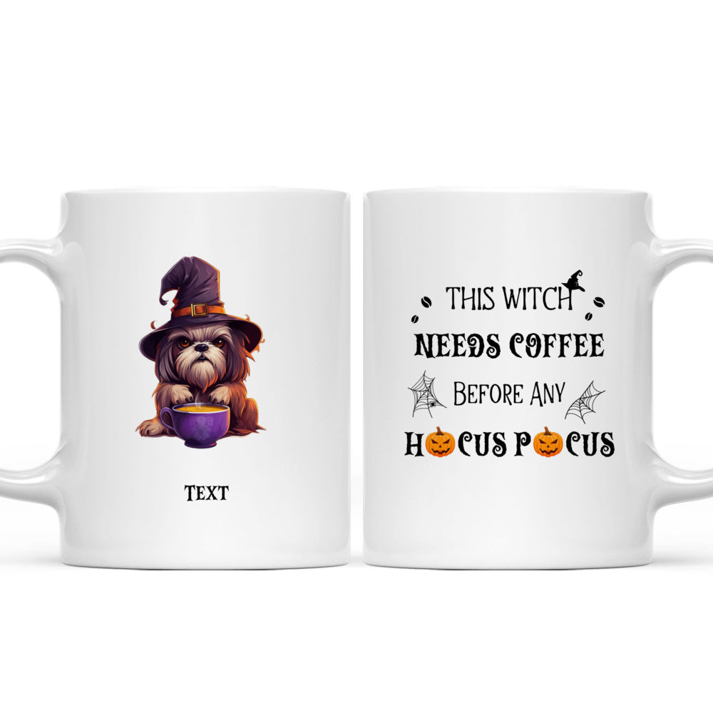 Sassy Cute Shih Tzu Witch Dog Drinking Coffee Halloween Dog