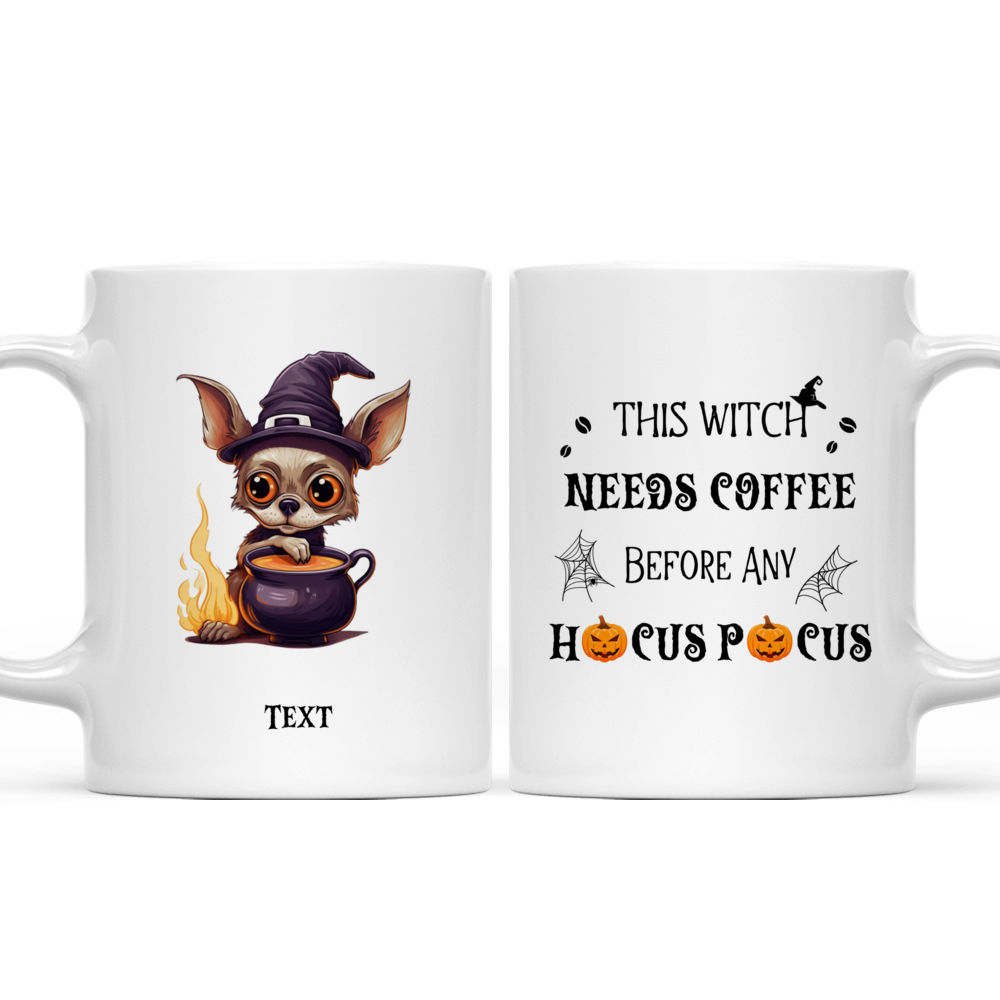 Cute Chihuahua Witch Dog Drinking Coffee Halloween Dog
