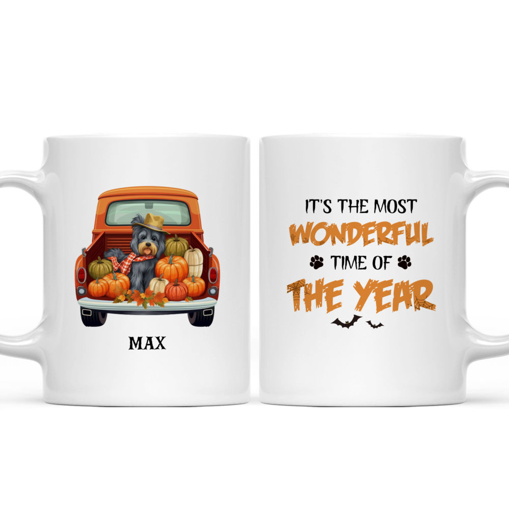 Halloween Dog Mug - Happy Yorkshire Terrier Dog Witch on Autumn Pickup Truck - Mug_3