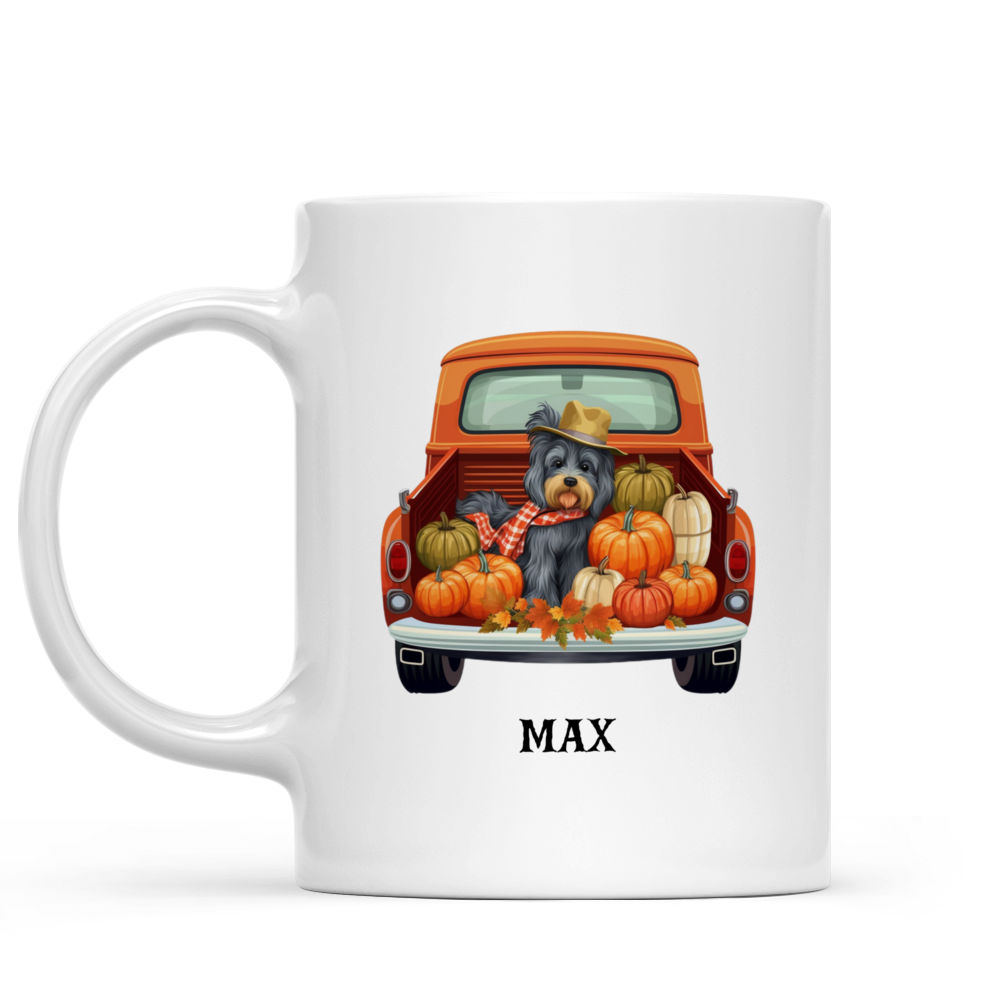 Halloween Dog Mug - Happy Yorkshire Terrier Dog Witch on Autumn Pickup Truck - Mug_1