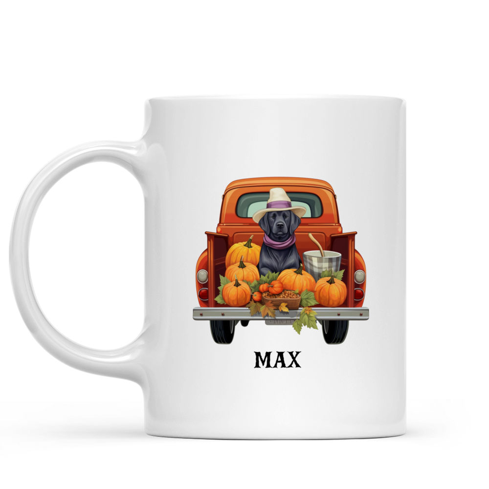 Halloween Dog Mug - Happy Labrador Retriever Witch Dog on Pickup Truck Car with Pumpkins - Mug_1