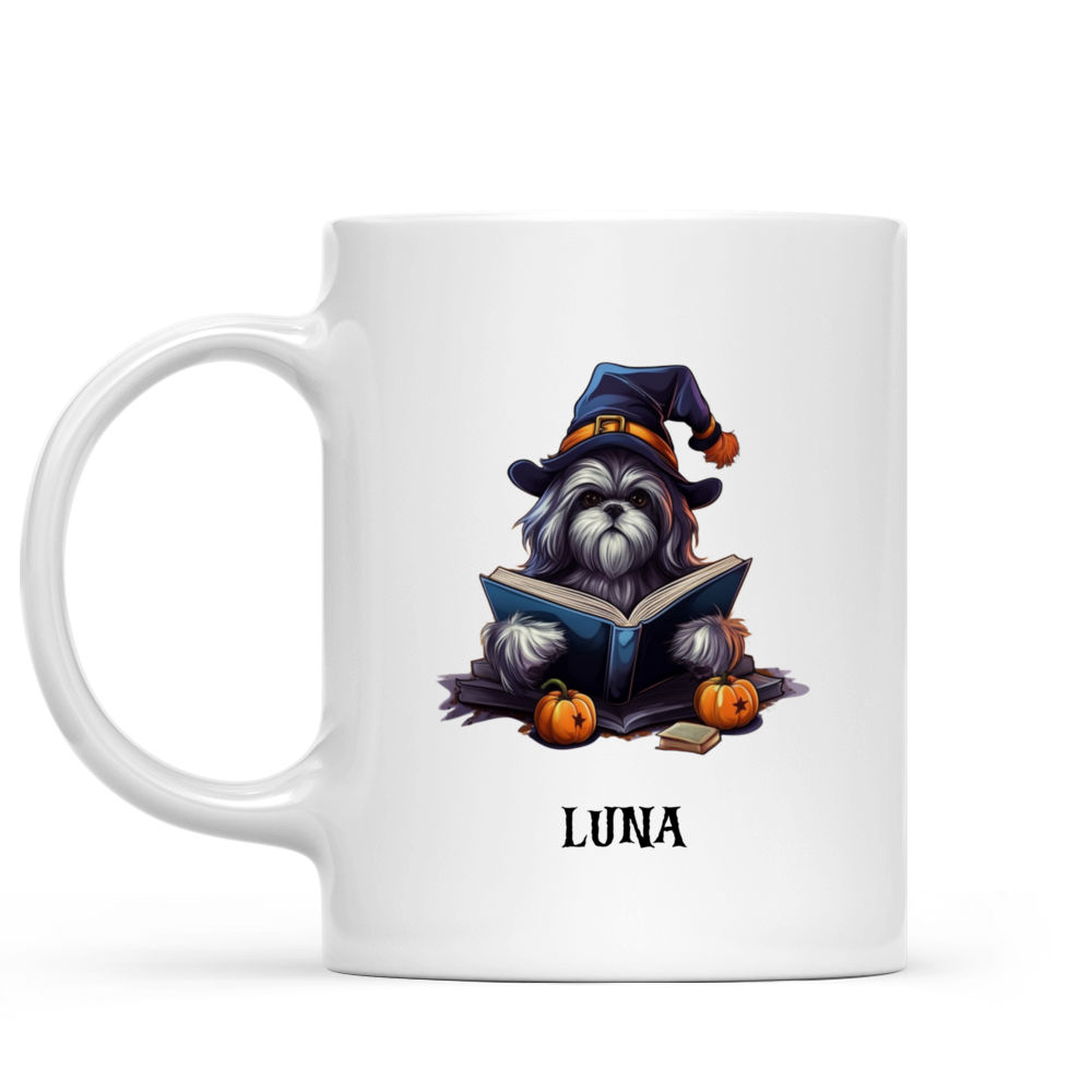 Halloween Dog Mug - Halloween Shih Tzu Dog Witch Reading Magic Books - Mug_1