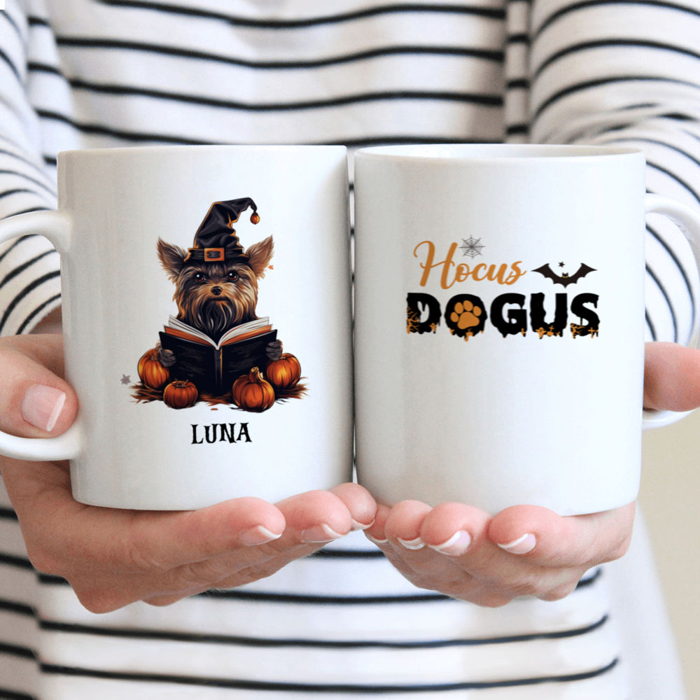 Halloween Dog Mug - Halloween Yorkshire Terrier Dog Witch Costume Magic Books Cartoon Art - Mug