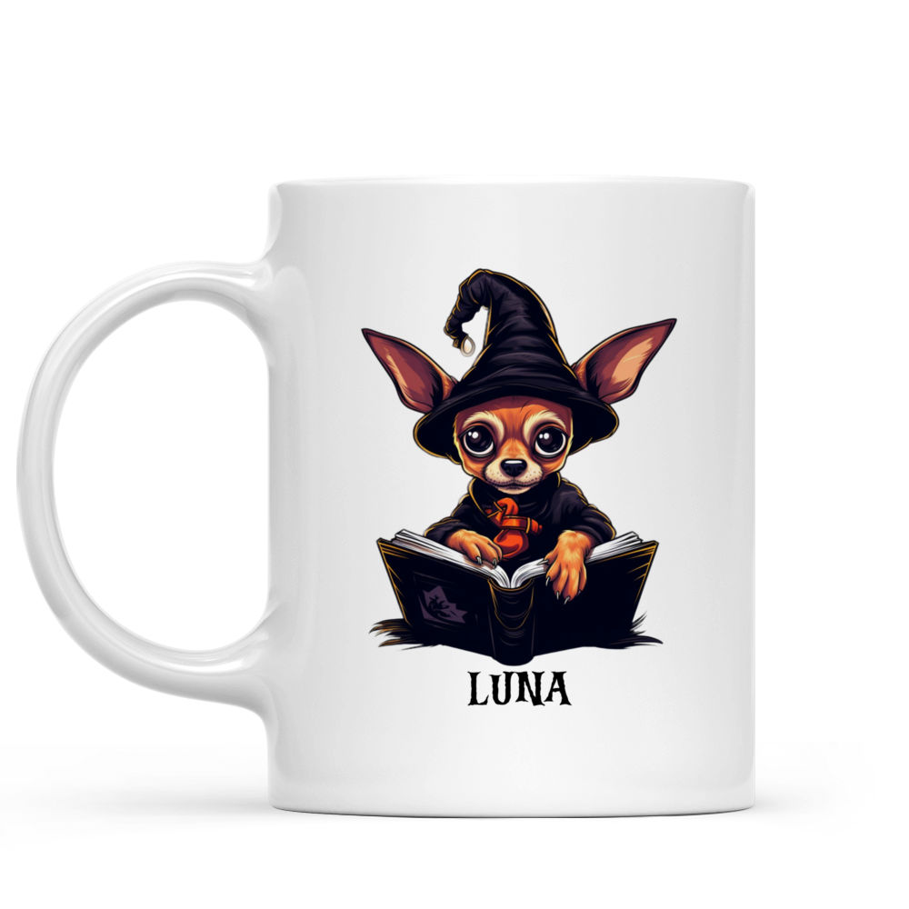 Halloween Dog Mug - Halloween Chihuahua Witch Dog Reading Magic Books - Mug_1