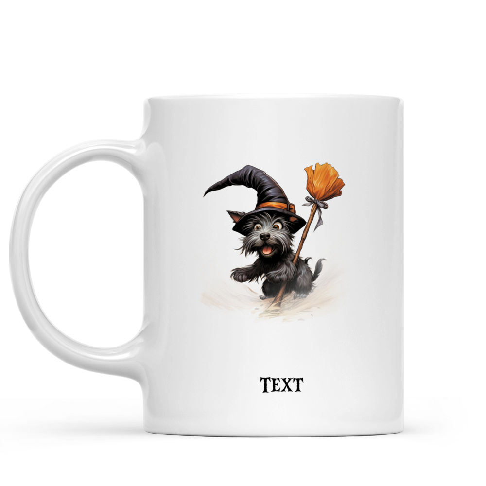 Halloween Dog Mug - Cute Yorkshire Terrier Witch Dog Flying on Broom in Cartoon Style for Halloween - Mug_1