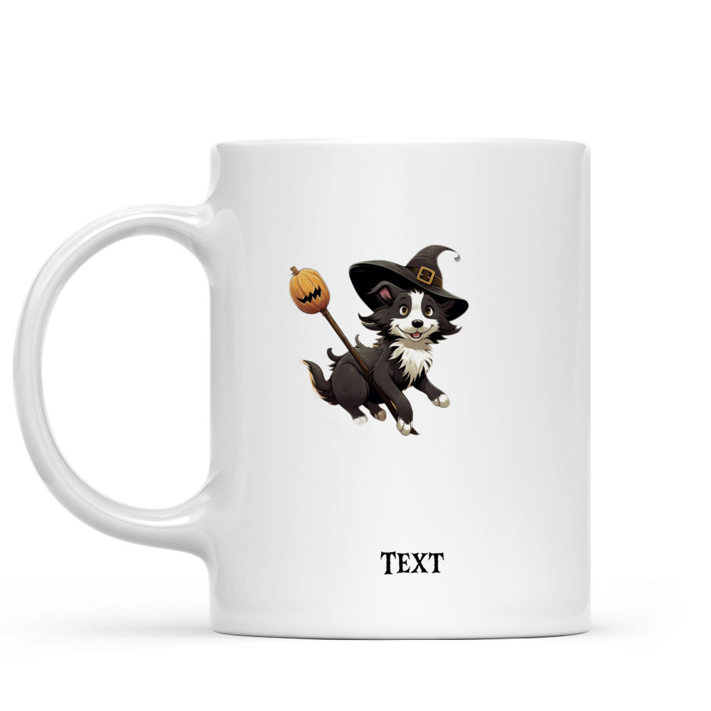 Personalized Mug - Halloween Dog Mug - Cute Border Collie Witch Dog Flying on a Broom Halloween Dog_1