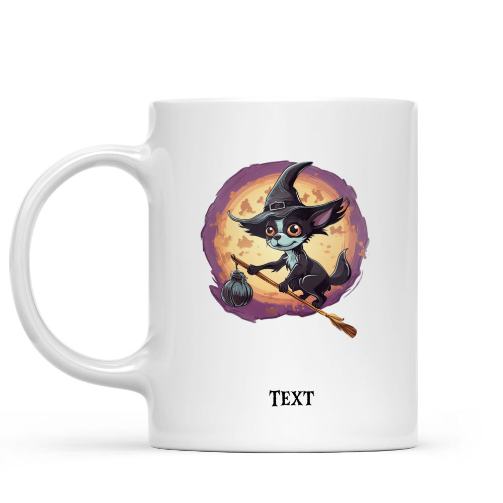 Halloween Dog Mug - Cute Cartoon Chihuahua Witch Dog Flying on Broom Halloween Dog - Mug_1