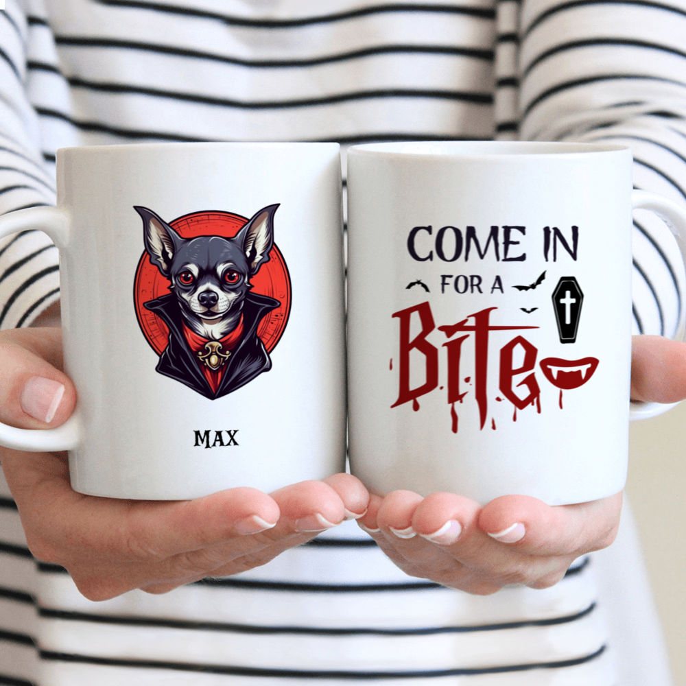 Halloween Dog Mug - Come In For A Bite - Unreal Dracula Vampire Chihuahua Dog Halloween Mug - Mug