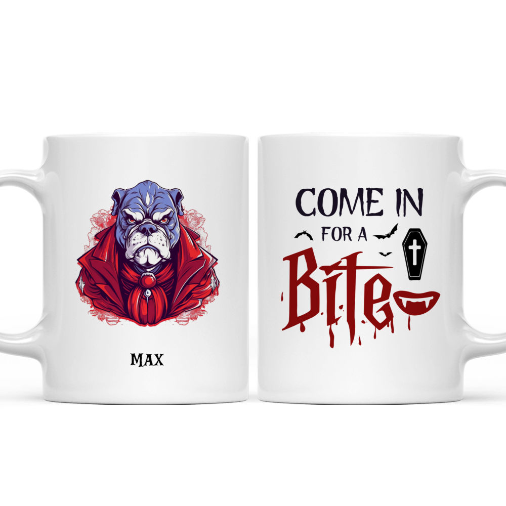 Halloween Dog Mug - Come In For A Bite - Fantasy Bulldog Dracula Vampire Halloween Dog Mug - Mug_3