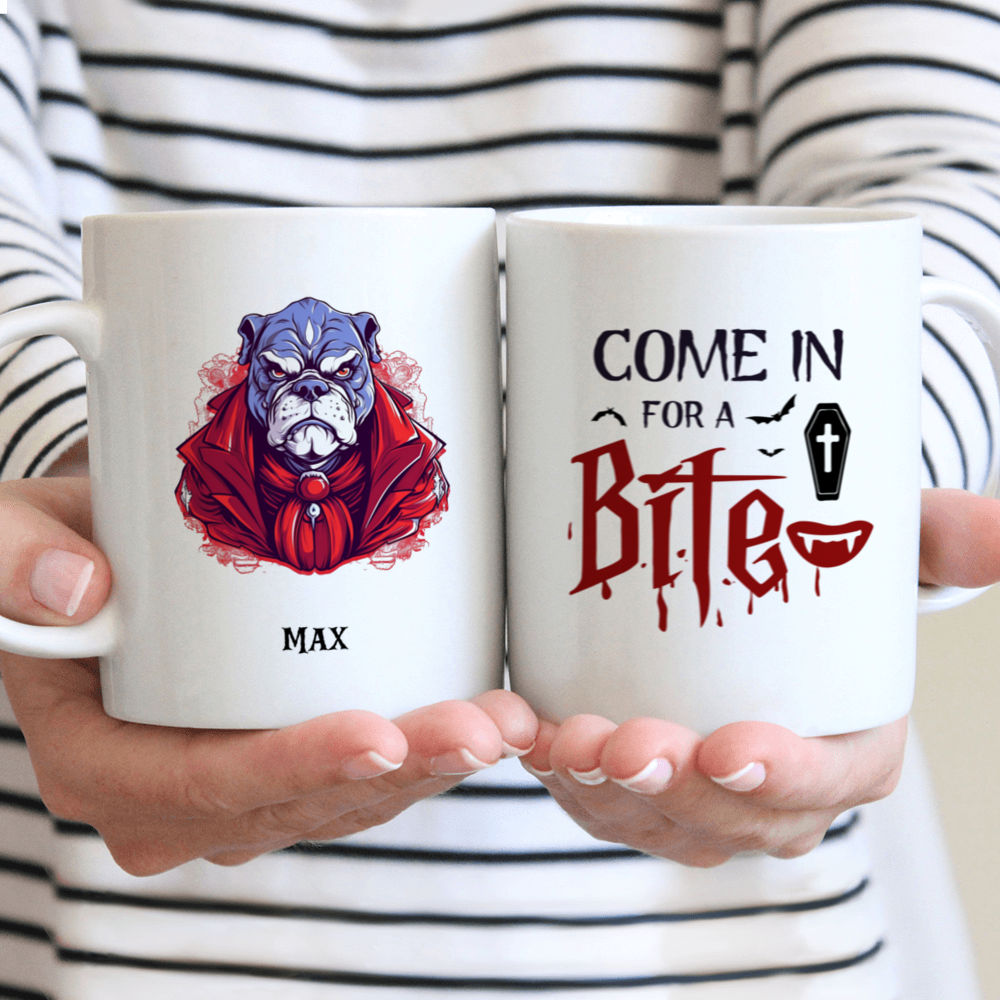 Halloween Dog Mug - Come In For A Bite - Fantasy Bulldog Dracula Vampire Halloween Dog Mug - Mug