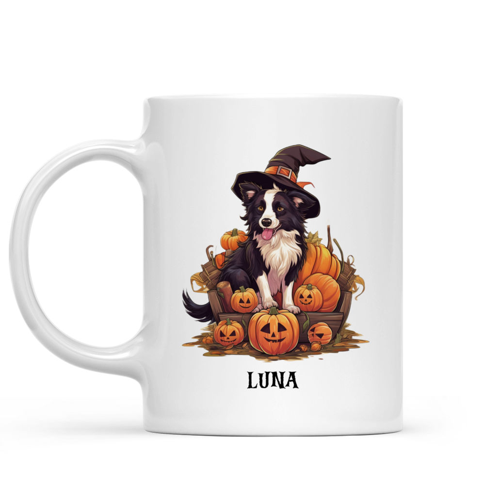 Halloween Dog Mug - Cartoon Cute Witch Border Collie Dog in Pumpkin Cart - Mug_1