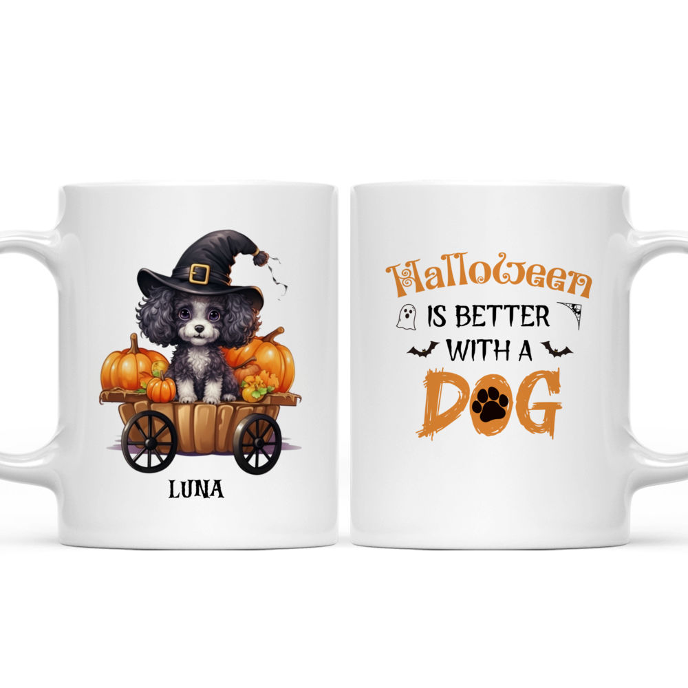 Halloween Dog Mug - Cute Poodle Witch Dog Sitting in Pumpkin Cart Cartoon - Mug_3