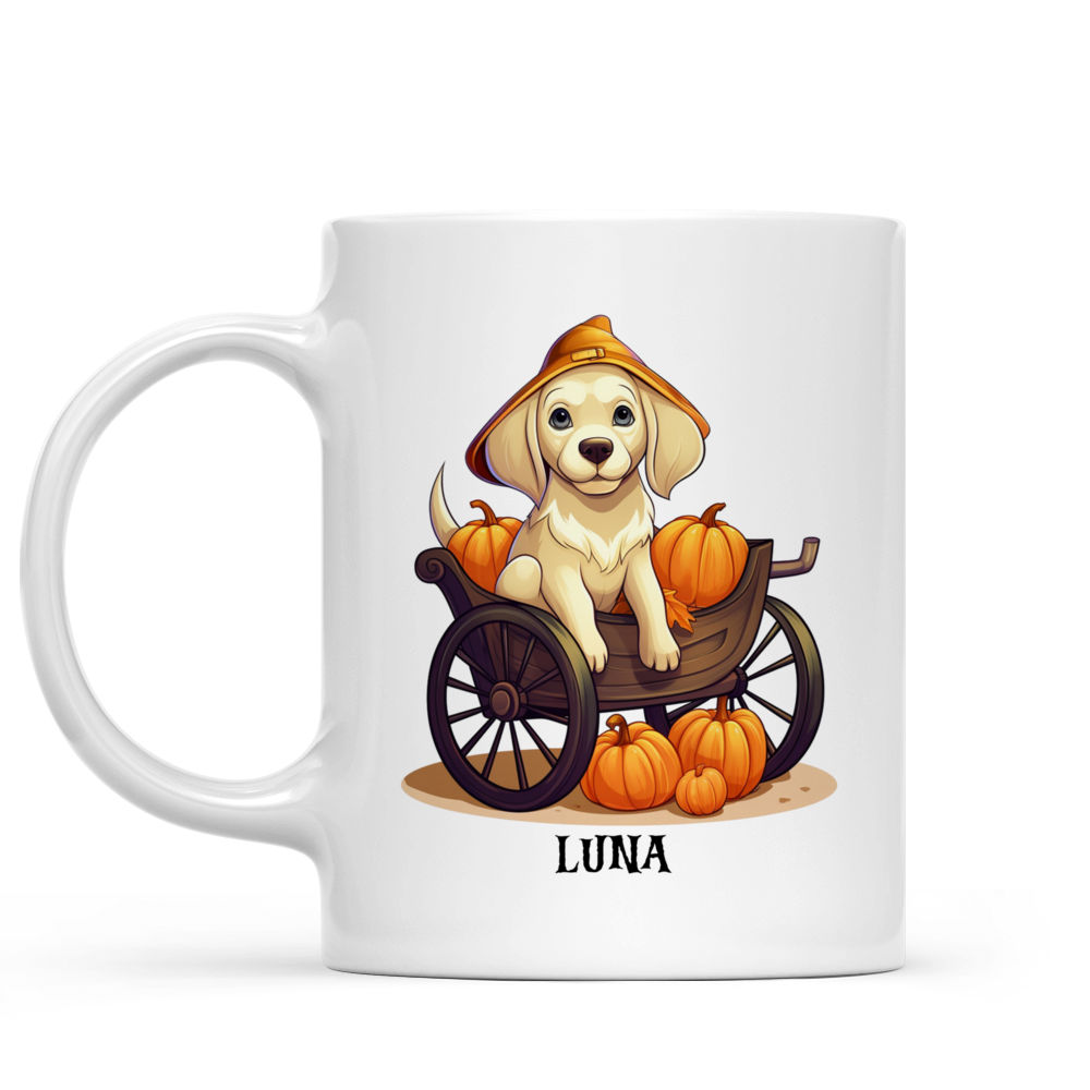 Halloween Dog Mug - Cute Labrador Retriever Witch Dog Sitting on Pumpkin Cart Cartoon - Mug_1