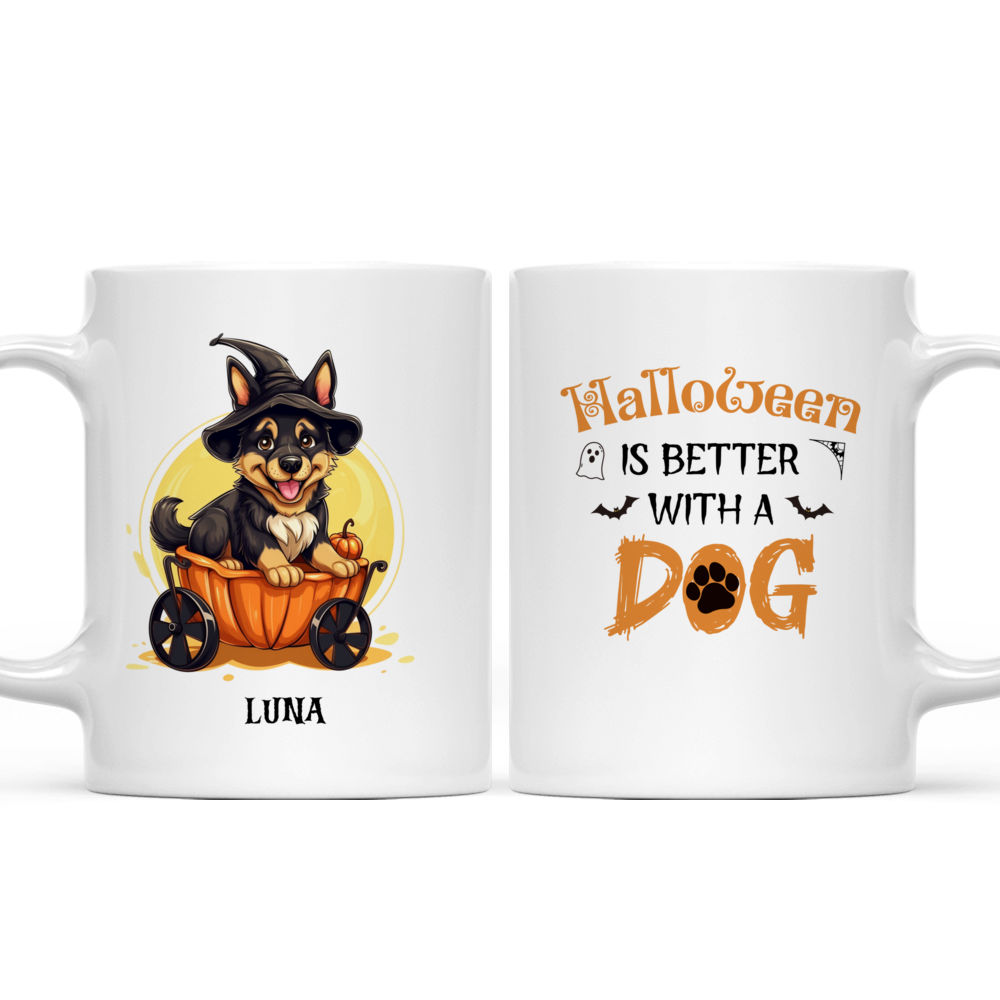 Halloween Dog Mug - Cute German Shepher Witch Dog Sitting on Pumpkin Cart Cartoon - Mug_3