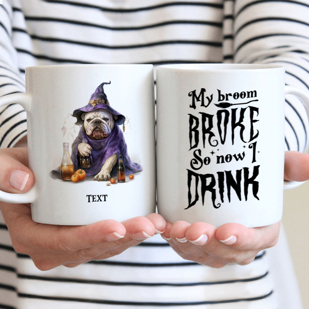 Halloween Dog Mug - Sassy Bulldog Witch Drinking Jack Daniels Whiskey Halloween Dog - Mug